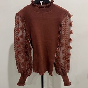 Almost Famous Brown Sheer Sleeve Blouse
